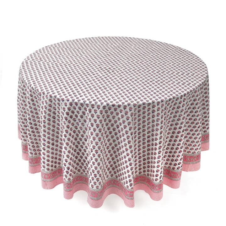 Cotton Print Club - Wholesale Tablecloth - Round Block Print Tablecloth – Pink Sapphire5