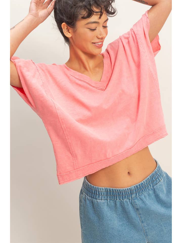 Oversized V-Neck Short Sleeve Top for wholesale by HYFVE