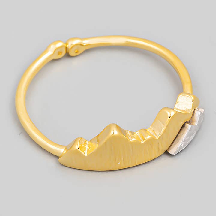 Gold Dipped Two Toned Mountain Adjustable Ring for wholesale by The Looks by Fame Accessories