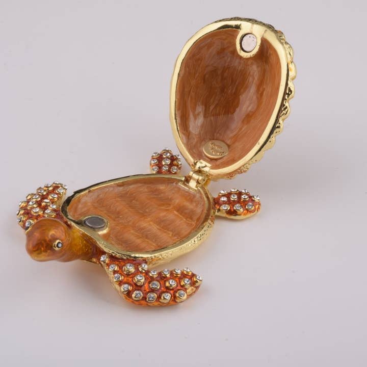 Keren Kopal - Wholesale Jewelry Box/Organizer - Brown Sea Turtle Trinket Box - Plated with 24k Gold