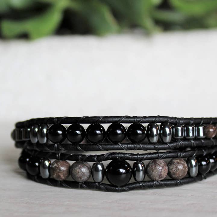 Svart Onyx Kollektion - Dubbel Wrap Armband för wholesale av Woven Stone Co.