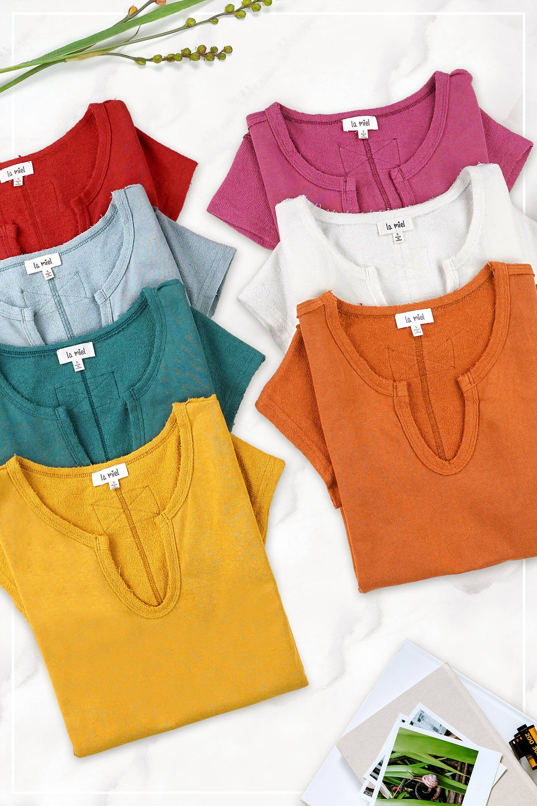 La Miel - Wholesale Gebreide top - Dames - JBT7655-getextureerde top van zachte badstof met ruwe rand en korte mouwen24