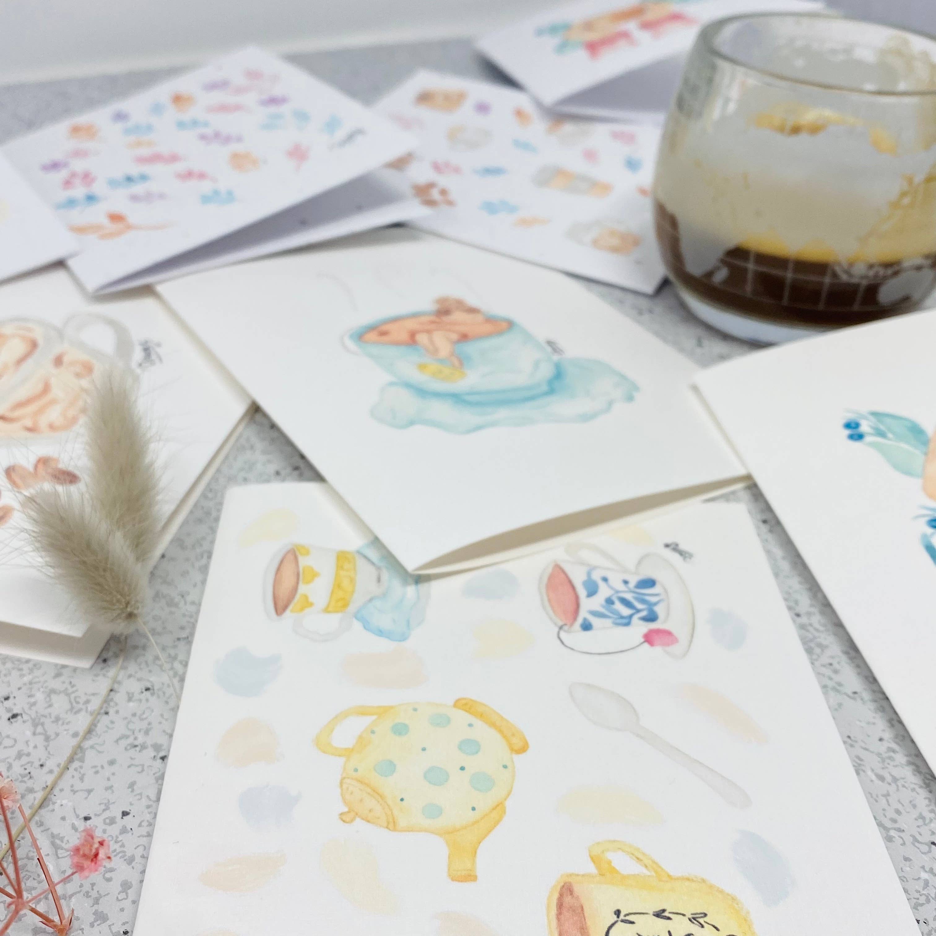 Survival kit de survie - Venta al por mayor Tarjetas de felicitación - Tarjeta de felicitación de la hora del té de Alicia de papel de lino blanco4