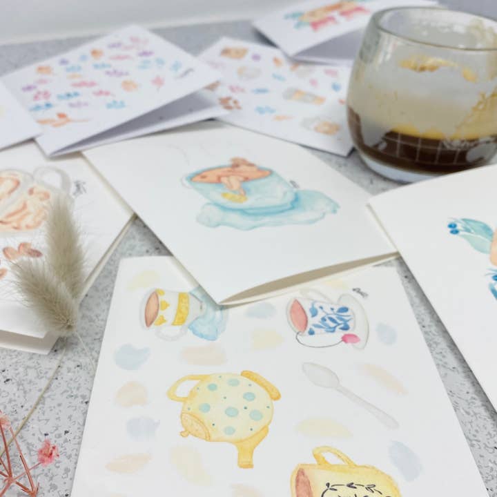 Survival kit de survie - Venta al por mayor Tarjetas de felicitación - Tarjeta de felicitación de la hora del té de Alicia de papel de lino blanco4