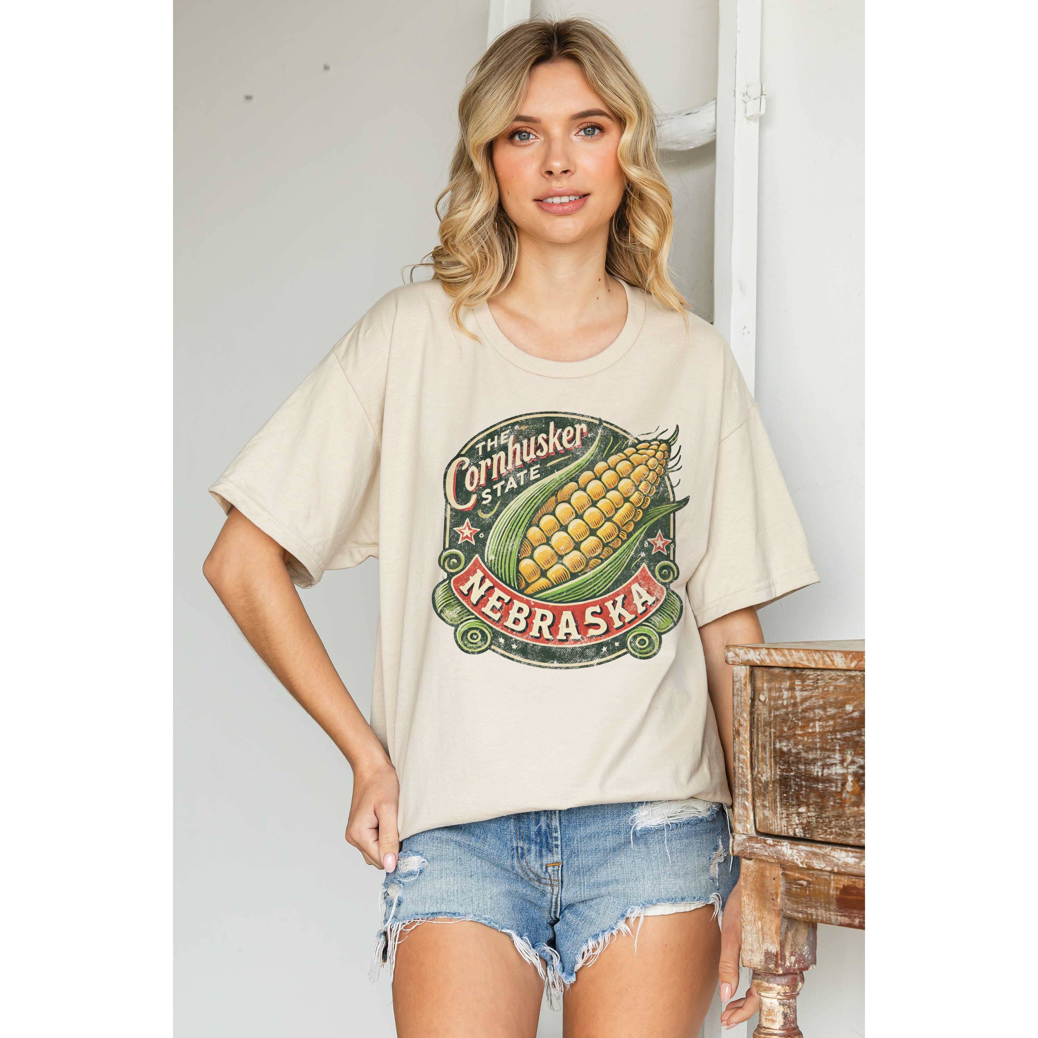 BLUME & CO. - Wholesale T-Shirt (Graphic) - Women's - THE CORNHUSKER STATE NEBRASKA Oversized Graphic Tee3