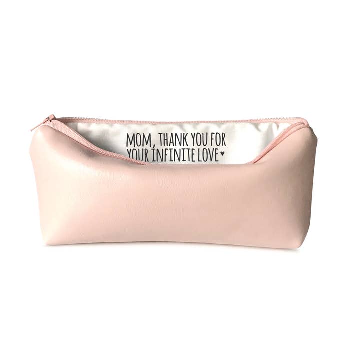 Mom Infinite Love - Blush Faux Leather Pencil Pouch for wholesale by SANDRA SMITH LLC