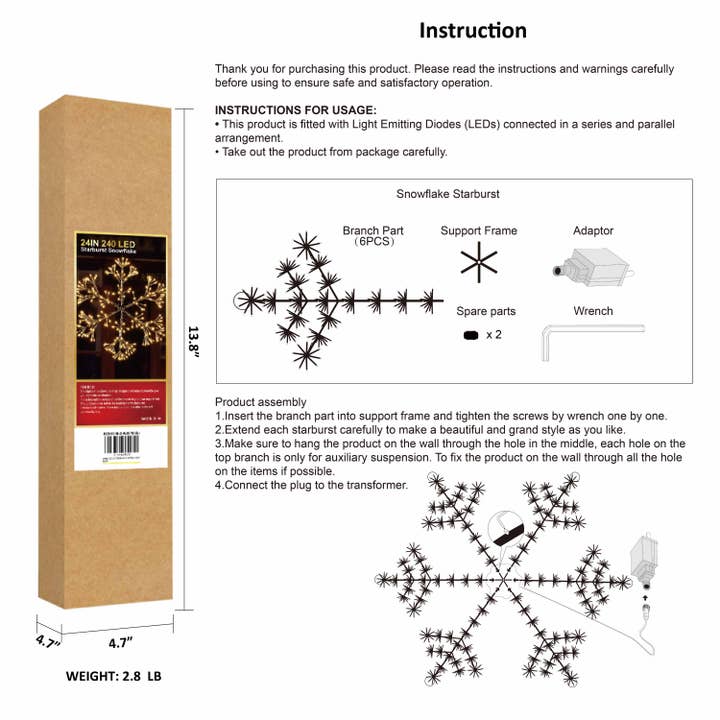 LIGHTSHARE - Wholesale Christmas Decoration - Warm White Snowflake Light - 24IN and 36IN Options Available8