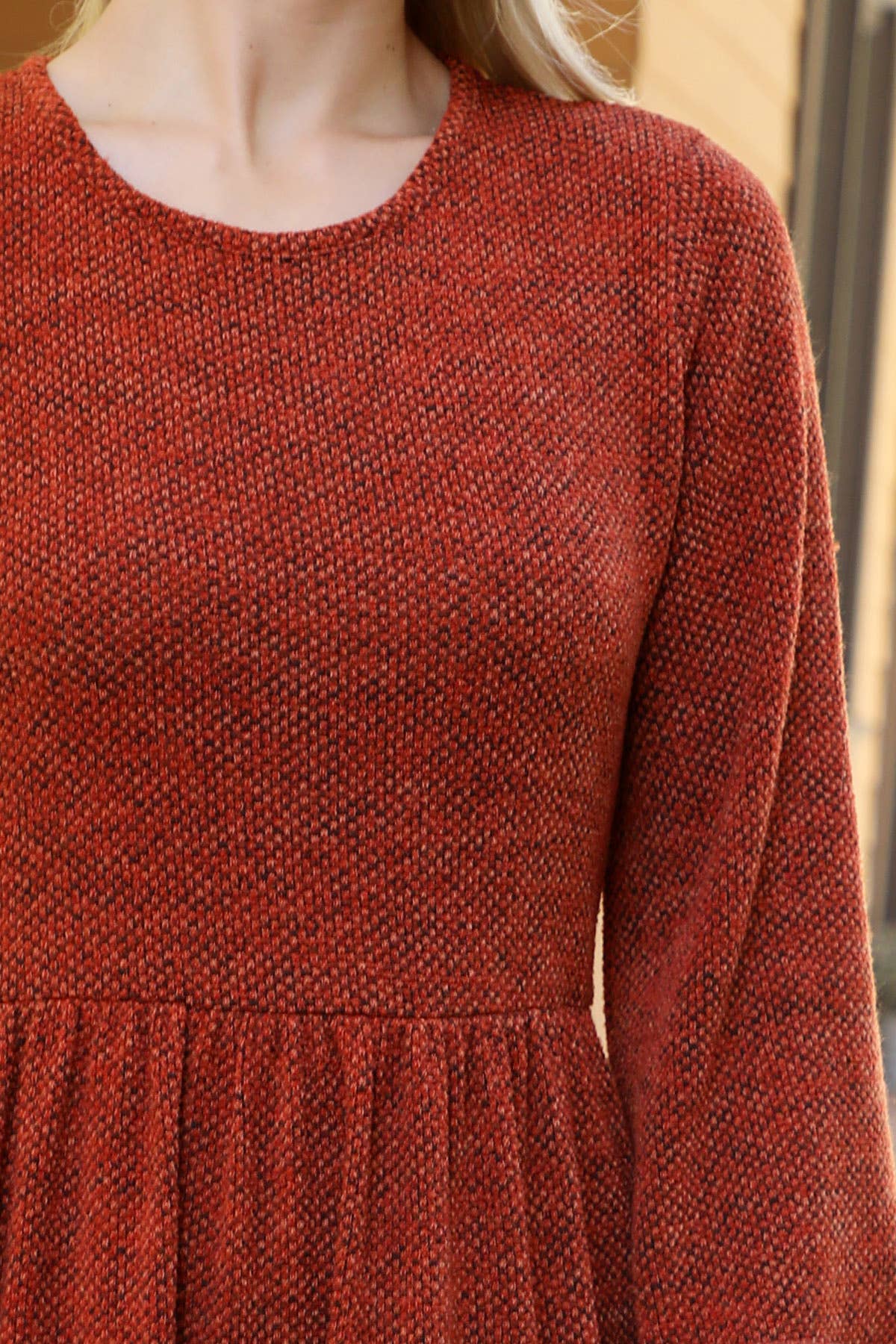 You & Me – Großhandel Kleid – Damen – YMD10055V-JACQUARD-STRICK MIT LANGEN PUFFÄRMELN UND ELASTISCHER TAILLE23