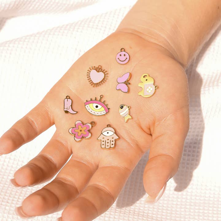 WJW - Wholesale Individual Charm/Pendant - 18K Gold PVD Stainless Steel Epoxy Pink Cowgirl Boot Charm