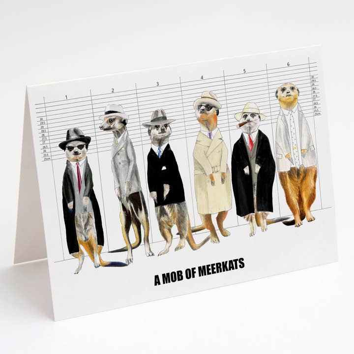 Karte „Ein Mob of Meerkats“ für den Großhandel von Sarah Gregory Designs