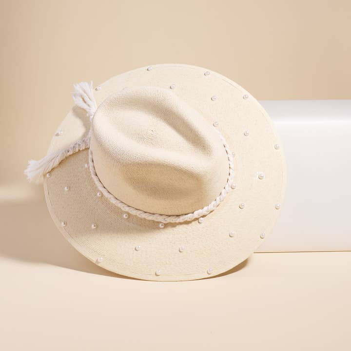 Fine Palm Hat with Pearls for wholesale by COCOMAR