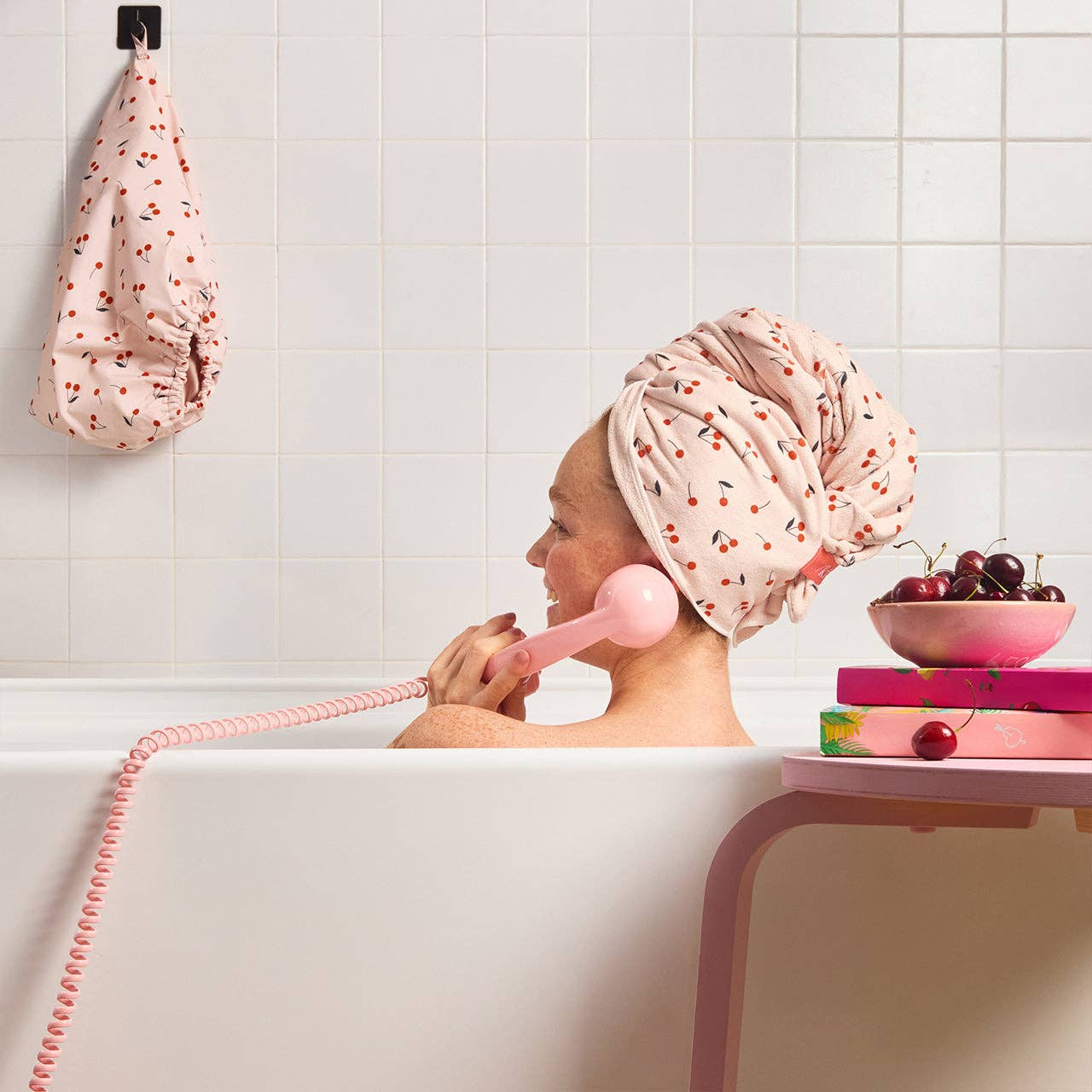 KITSCH - Vente Serviettes à cheveux - XL Serviette à Cheveux - Imprimé Cerise3