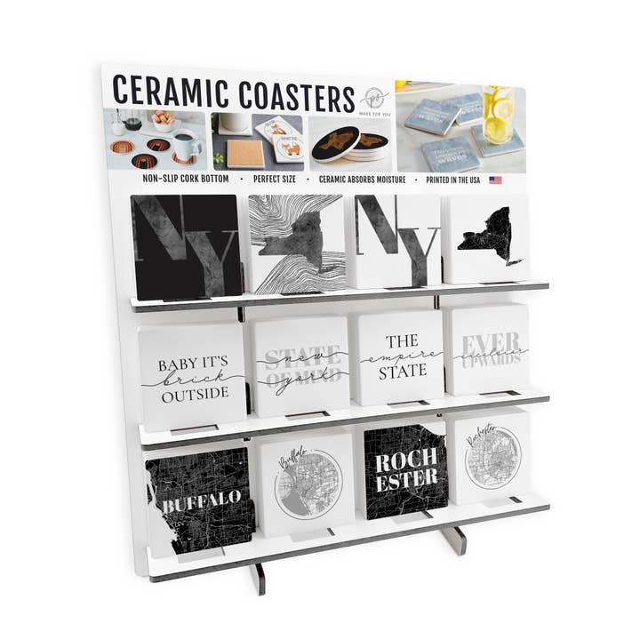 Minimalistisch zwart-wit New York Ceramic SQ|Pop Square Coasters voor wholesale door Love Local