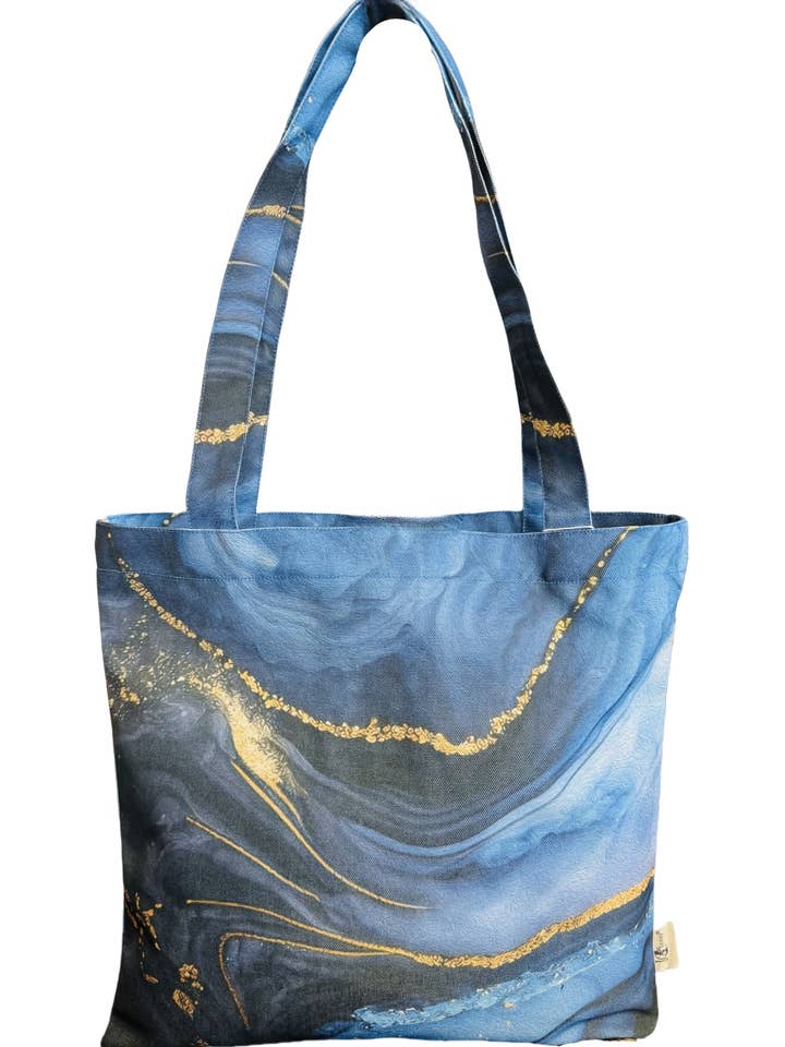 Schultertasche mit marineblauem künstlerischem Flussmarmor Premium-Druck für den Großhandel von JC Sunny Fashion