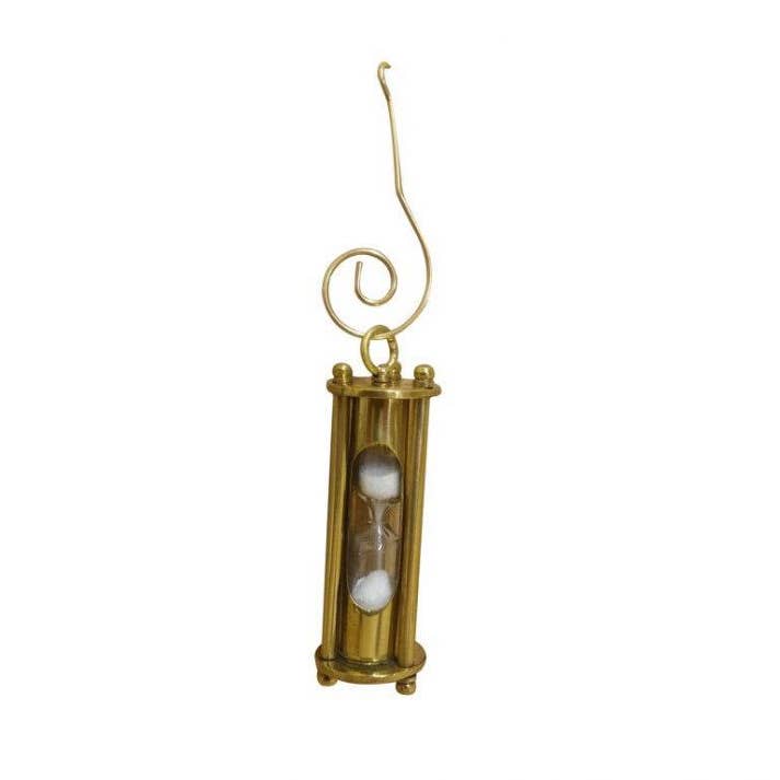 Solid Brass Hour Glass Christmas Ornament 5" for wholesale by Hampton Nautical