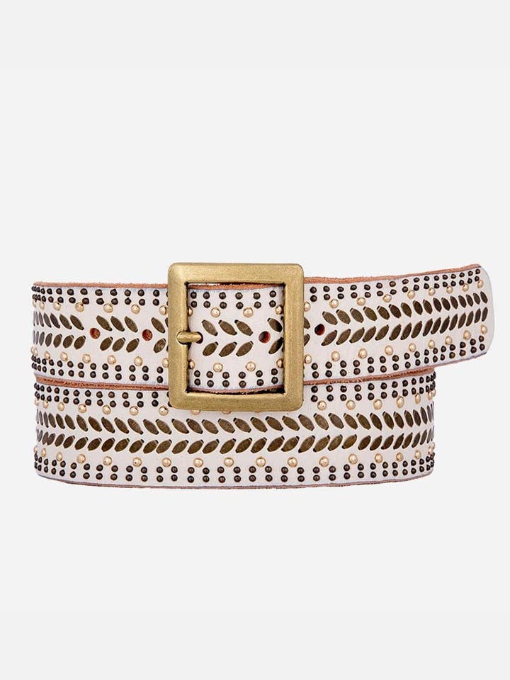 Ezra | Gold and Silver Buckle Square Studded Leather Belt for wholesale by Amsterdam Heritage Leather Belts, Bags, Jackets & Apparel