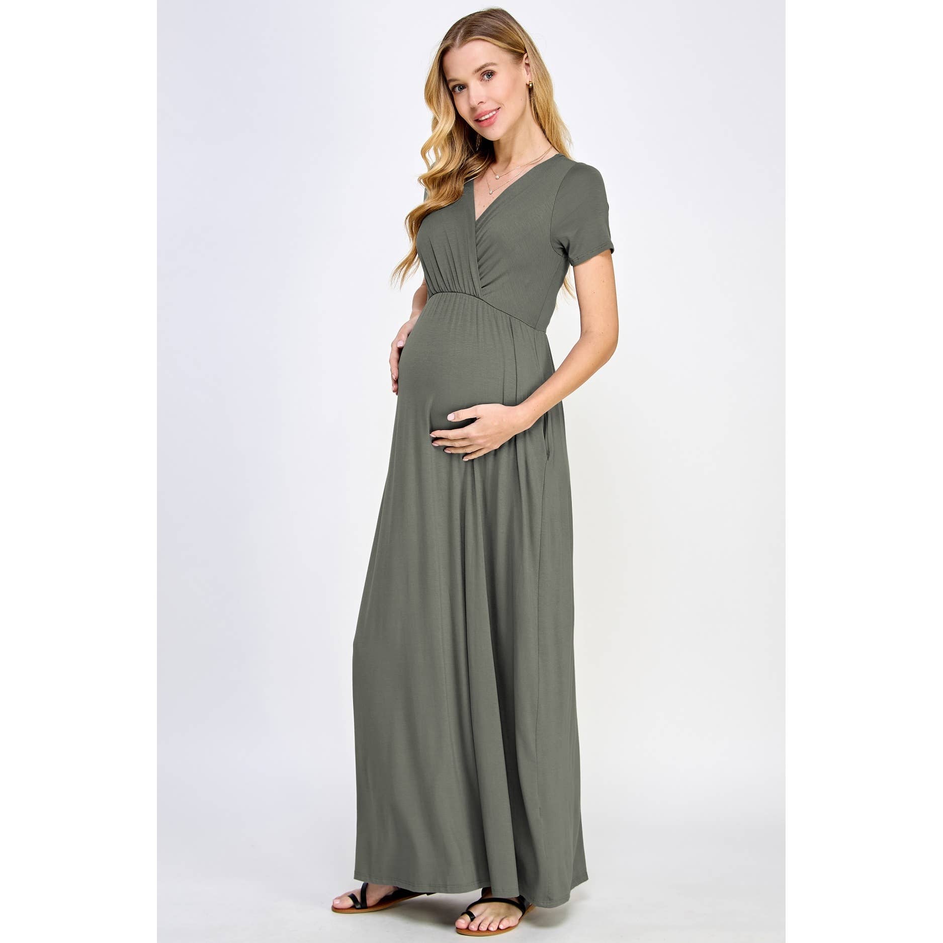 Hello Miz - Wholesale Dress - Maternity - Surplice Maternity Nursing Short Sleeve Maxi Dress3