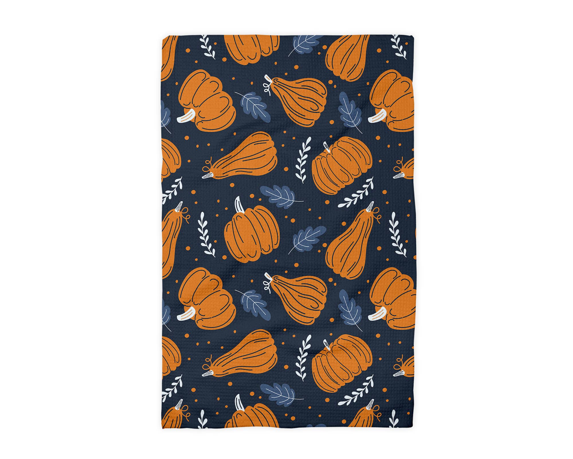 Canary Road - Wholesale Tea Towel - Navy Pumpkin Autumn Foliage Fall Farm Kitchen Towel Waffle1