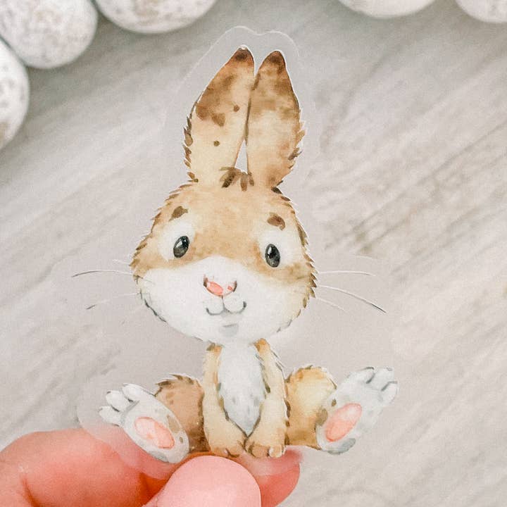 Cute Brown Bunny Clear Vinyl, Sticker, 2.5 in. for wholesale by Savannah and James Co