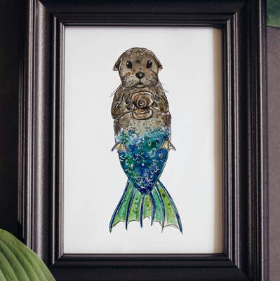 Aquabun - Wholesale Art Print - Otter Mermaid Print1