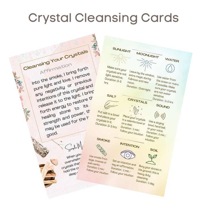 3" x 5" Crystal Cleansing cards Pack of 20 for wholesale by The 7 Directions