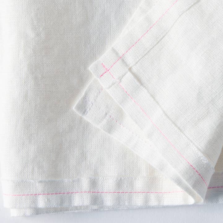 Celina Mancurti, LLC - Wholesale Dinner & Cloth Napkin - Delicious Off-white Linen Napkin- Pink stitching - Set of 2