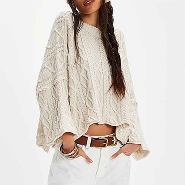 Suhkasana – Engroshandel Pullover - Dame – Chunky Kabelstrik Crop Sweater–Løs Boho Crewneck Pullover2