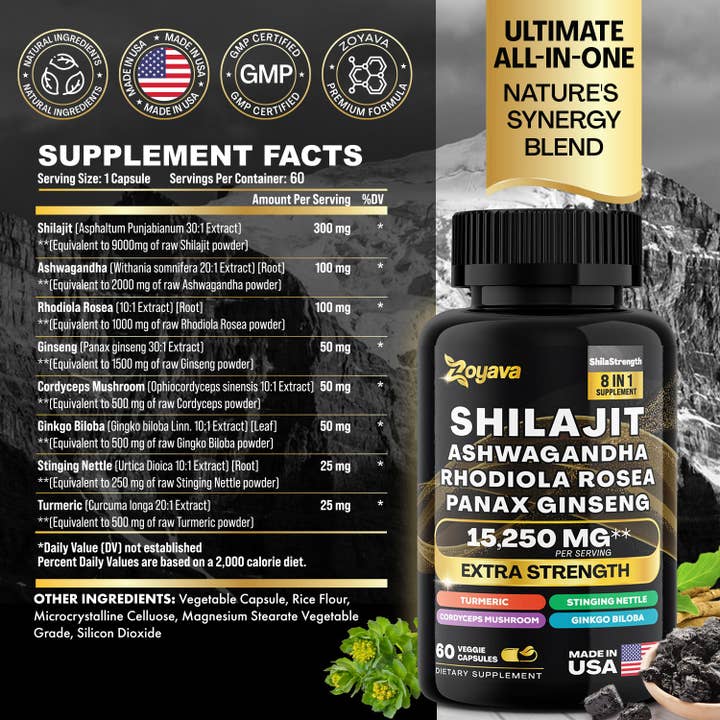Zoyava - Wholesale Oral Supplement/Vitamin - Ultimate Duo Shilajit Power ShilaStrength Blend - 15,250MGs and SightShield Lutein and Zeaxanthin Supplements 8000 MG1