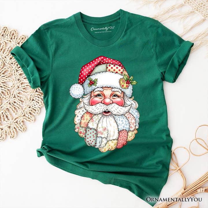 OrnamentallyYou - Wholesale T-Shirt (Graphic) - Women's - Patchwork Santa Claus T-Shirt, Retro Christmas Holiday Tee9