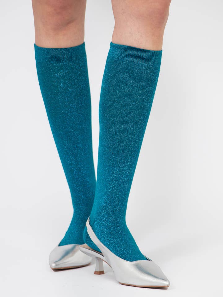 Sock Talk - Wholesale Socks - Women's - Women's Knee High Glitter Socks - Teal