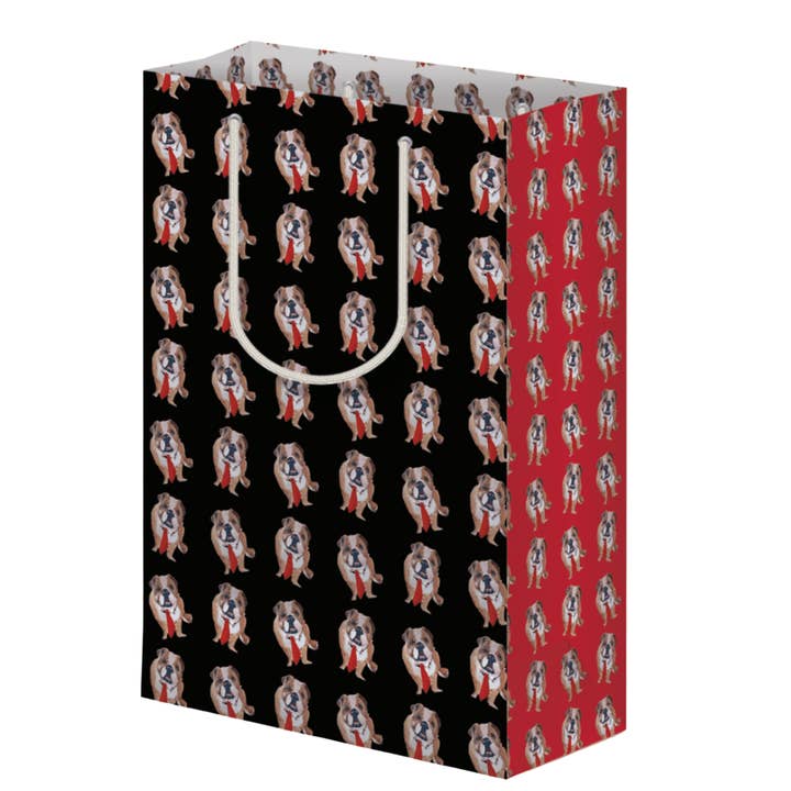 Bulldog Wearing a Red and Black Tie Gift Bag for wholesale by Hey Y'all Party