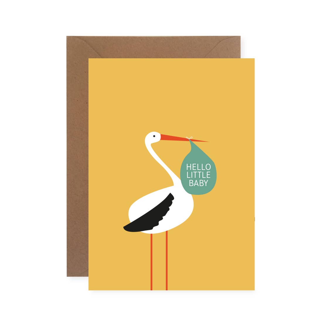 Linienwerk – wholesale Gratulationskort – Vikbar kort med kuvert, Hello little Baby - curry1