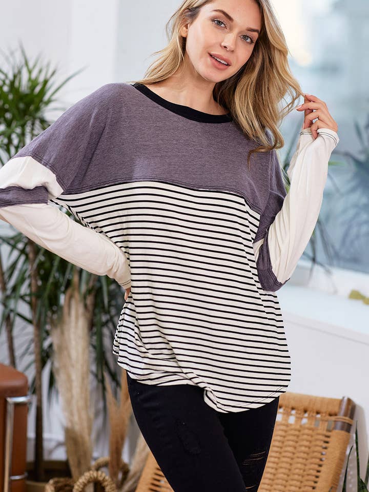 lovely melody - Wholesale Knit Top - Women's - LMT2596-Erika Colorblock Knit Top6