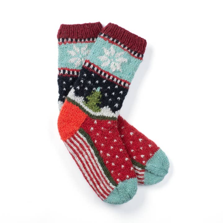 Noel Wool Holiday Socks with Fair Isle Pattern for wholesale by Lost Horizons Knitwear