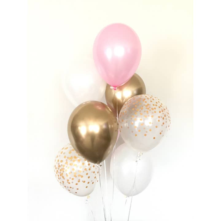 Hullaballoons - Wholesale Balloon - Pink, Gold & White Balloons | Set of 8 Latex Balloons2