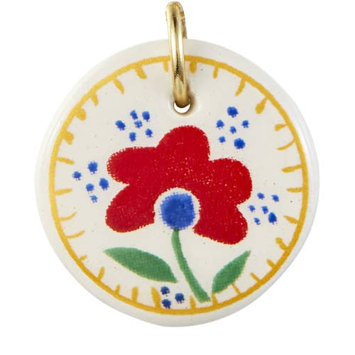 RED FLOWER EARTHENWARE MEDALLION - FAIENZ for wholesale by ARMERIA BIJOUX