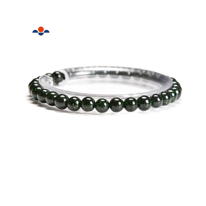 CRCBEADS - Wholesale Beaded Bracelet - Green Sand Goldstone Smooth Round Elastic Bracelet Size 6mm 7.5'' Length