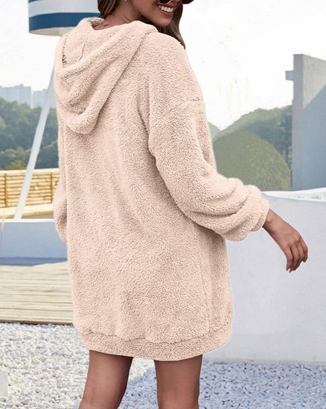 HIDDENBRAND - Wholesale Hoodie - Women's - Double-Sided Fleece Hooded Half-Zip Pocket Long Sweatshirt1