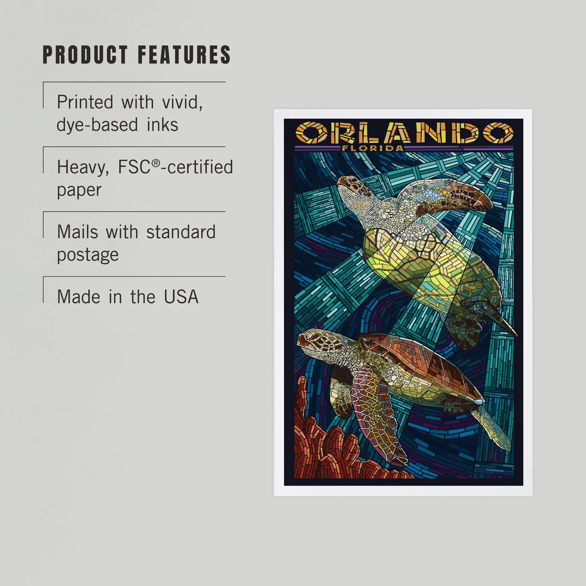 Lantern Press - Wholesale Postcard - PREMIUM POSTCARDS Orlando, Florida, Sea Turtle, Mosaic2