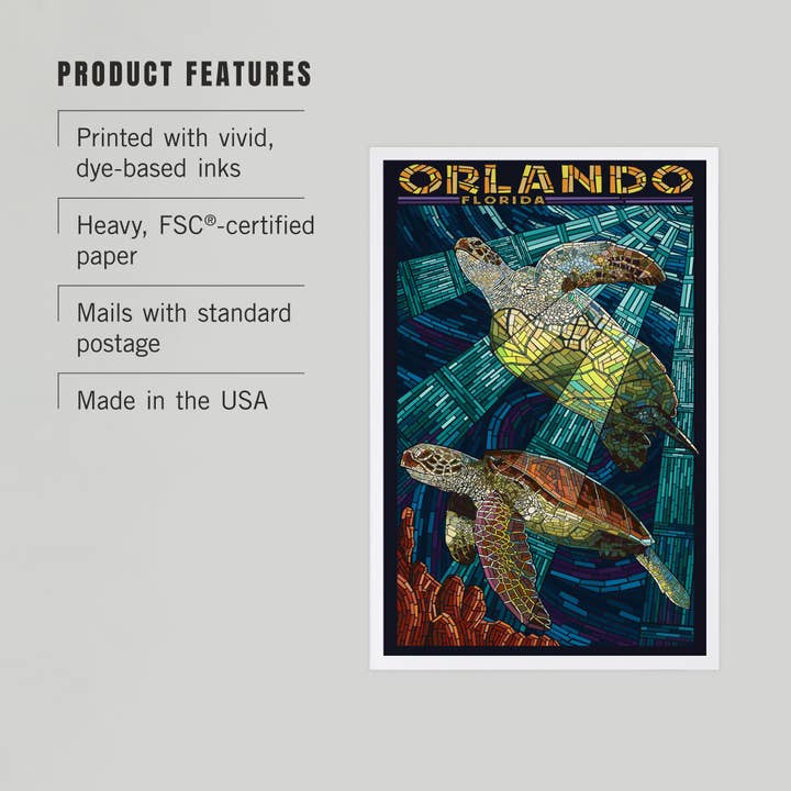 Lantern Press - Wholesale Postcard - PREMIUM POSTCARDS Orlando, Florida, Sea Turtle, Mosaic2