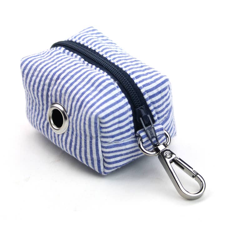 Dog Waste Bag Holder Dispenser Navy Blue Seersucker Stripes for wholesale by Dusidog