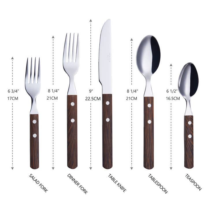 ANNOVA - Wholesale Flatware Set - ANNOVA Walnut Wood Silverware Set 20 Pieces Retro14