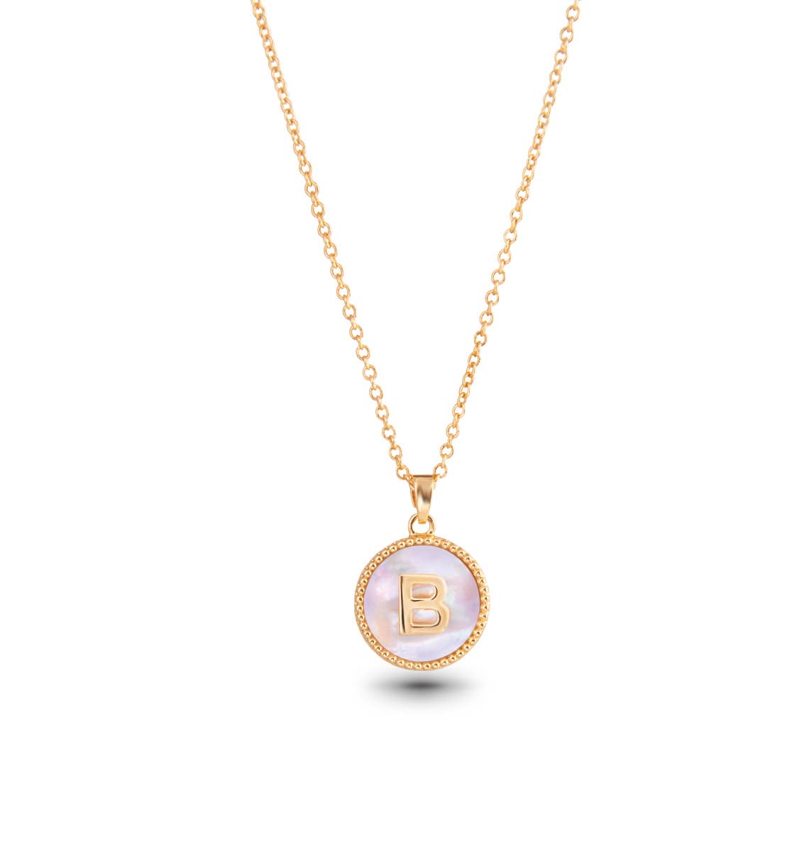 Amanda Blu - Wholesale Pendant/Charm Necklace - Gold Mother of Pearl Initial Necklaces | 18 Letters1
