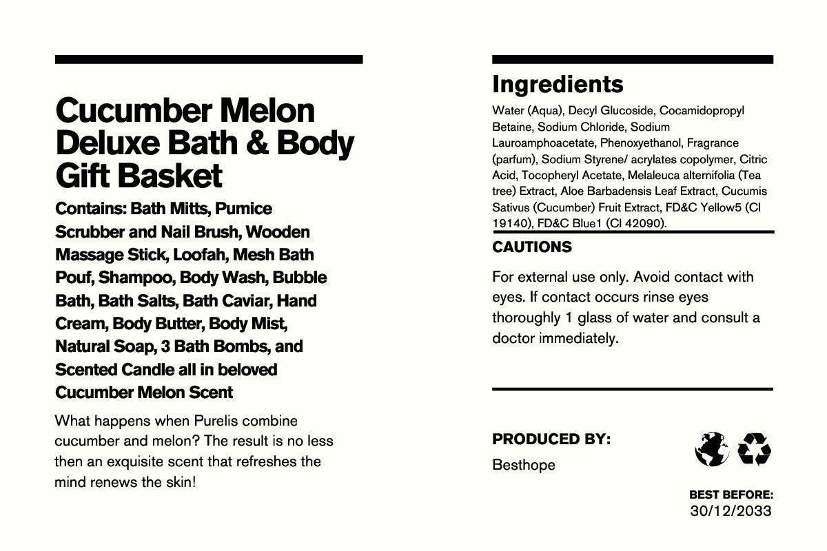 Pure Parker - Wholesale Bath & Body Set - Mothers Day Spa Cucumber Melon 15-Piece Deluxe Gift Basket Bath and Body Set with Essential Oils7