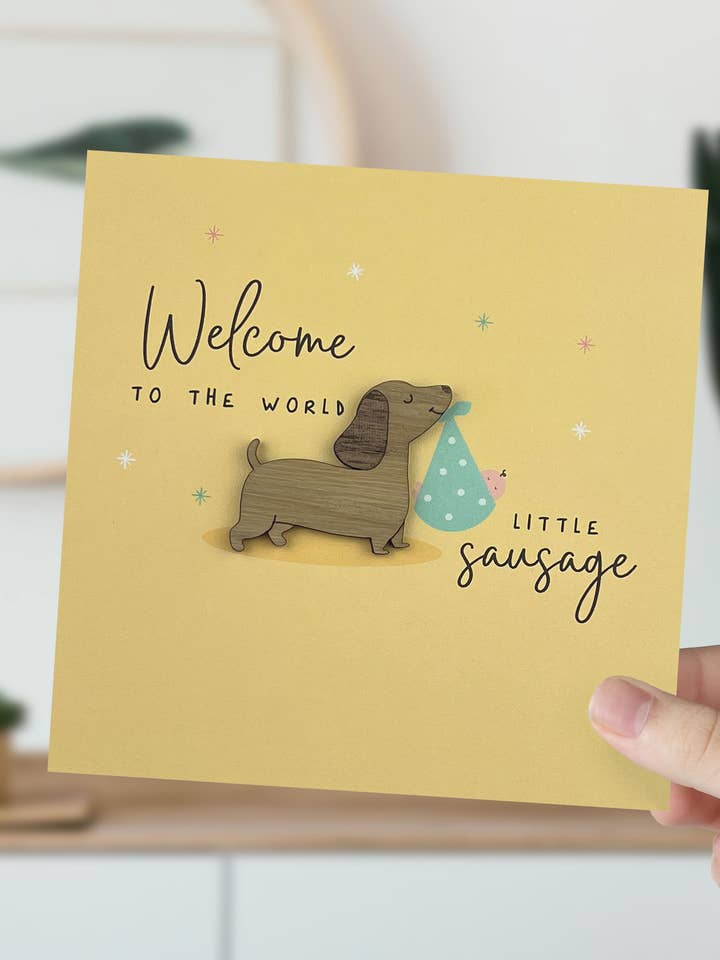 Welkom op de wereld, Kleine Worst, Nieuwe Babykaart voor wholesale door KDee Designs