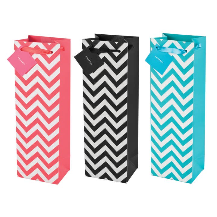 Chevron Single Bottle Wine Bag in Assorted Colors for wholesale by Cakewalk