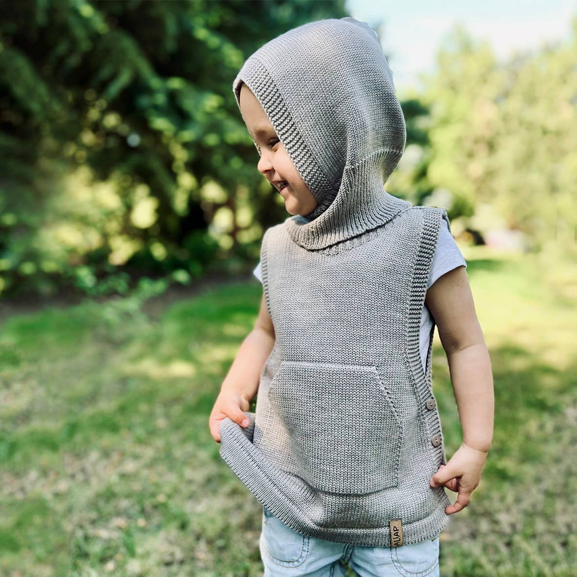 ALIAP - Vente Pull sans manches – enfant - Débardeur en laine mérinos avec poche kangourou 2016W2