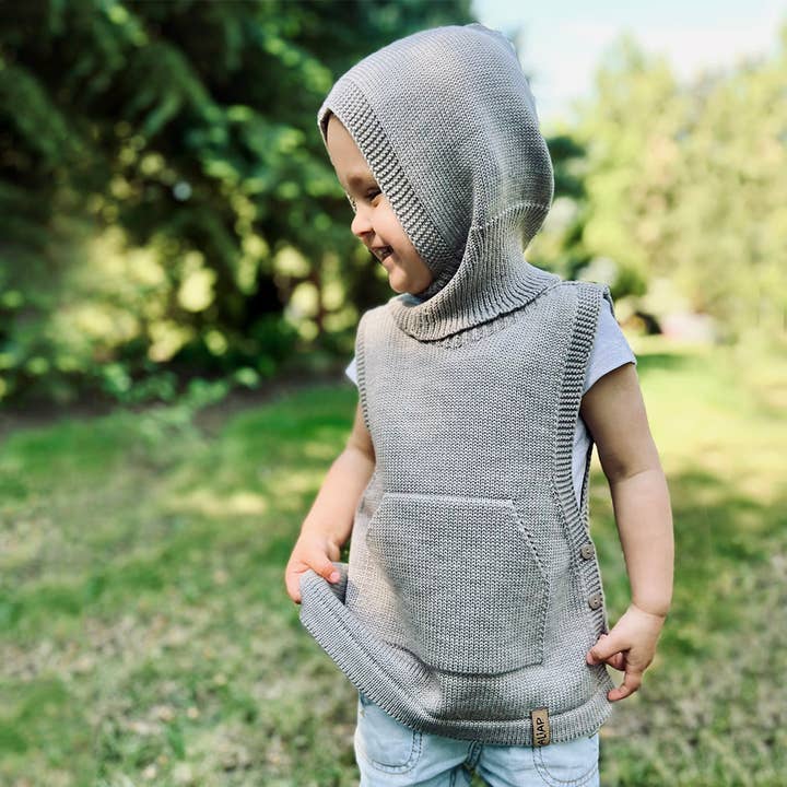 ALIAP - Vente Pull sans manches – enfant - Débardeur en laine mérinos avec poche kangourou 2016W2