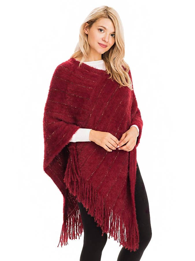 Cap Zone - Wholesale Poncho - Women's - Glitter Rainbow Tinsel Faux Angora Cozy Poncho