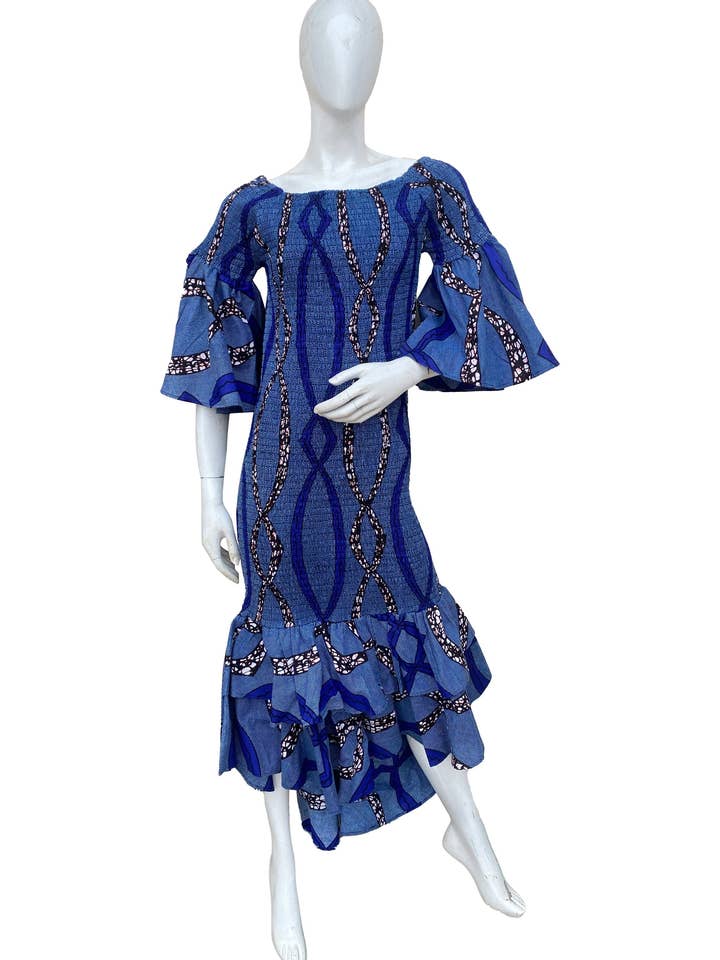 Satsuma Wholesale - Wholesale Dress – Women's - African Ankara Women Casual Long Smoked Mermaid/Fish Tail High Low Dress